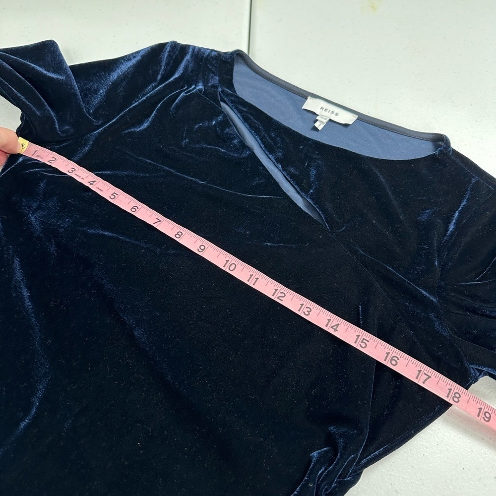 Reiss Katie Cut Out Velvet Mini Dress Navy Size 8 - Picture 8 of 11